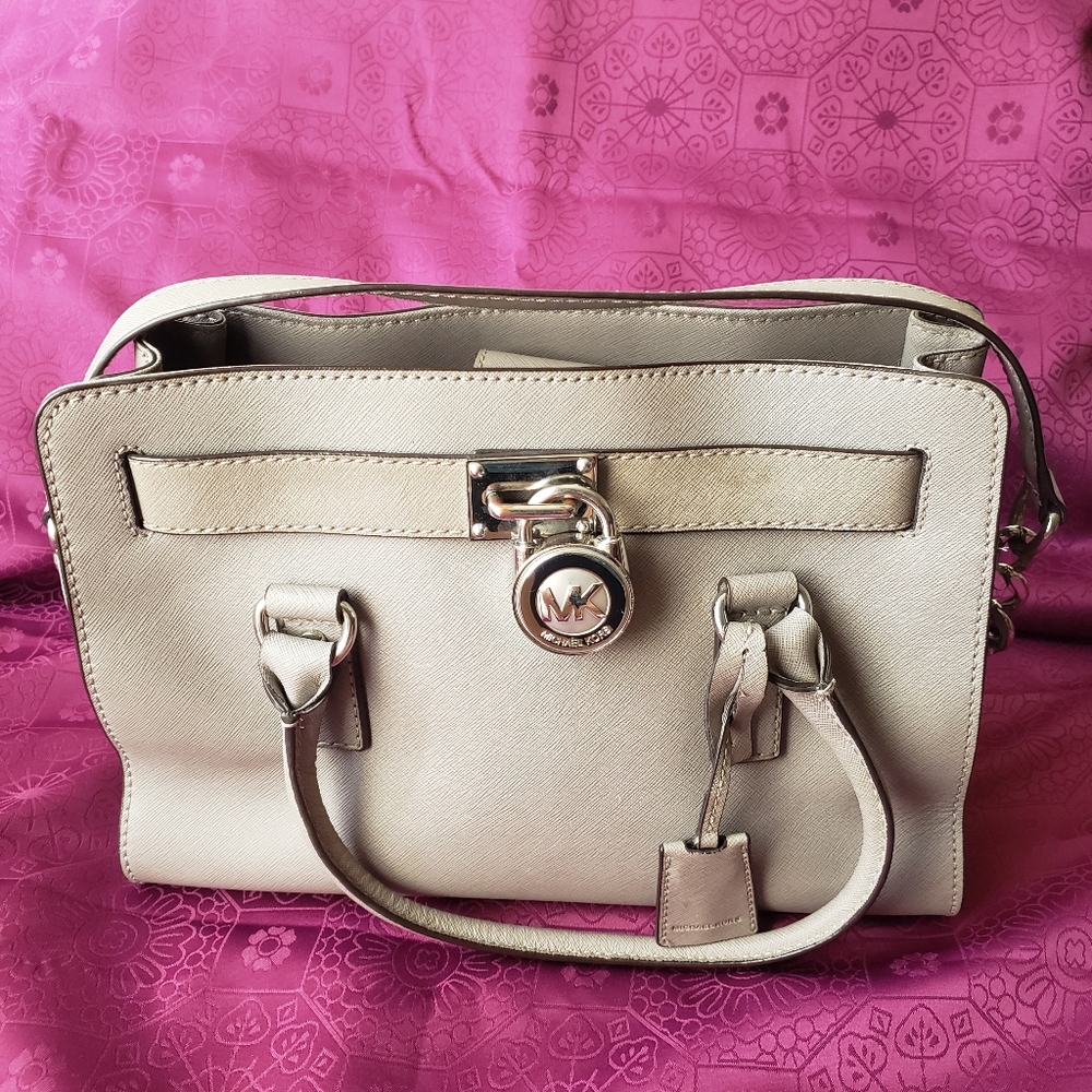 Michael Kors Medium Hamilton Saffiano Leather Satchel- Grey